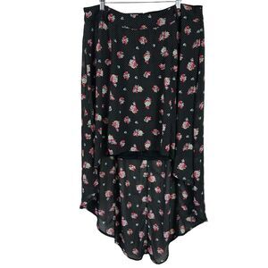 Torrid Skirt Women Size 14 Hi-Low Black Floral Polka Dot Chiffon Whimsigoth Y2K